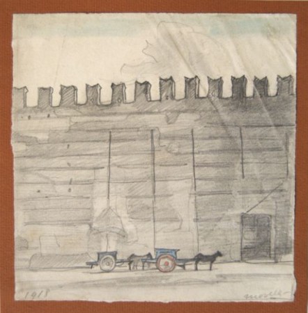 Paesaggio (Marostica), 1918. Matita ed acquerello su carta, 160 x 150 mm. N° inv. 1/1.