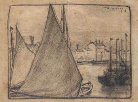 Paesaggio (Mestre), 1916. Matita su carta, 140 x 180 mm. N° inv. 1/2.